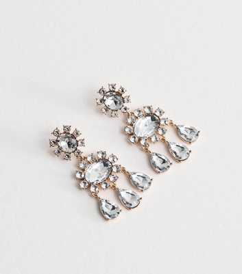 Silver Tone Diamante Statement Drop Earrings