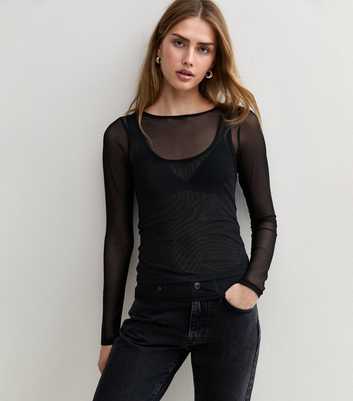 Black Mesh 2 in 1 Layered Long Sleeve Top