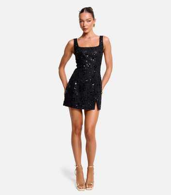 Public Desire Black Sequin Embellished Square Neck Mini Dress