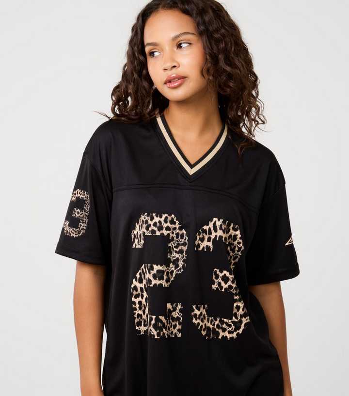 Pink Vanilla Black Leopard Print Logo Football Top