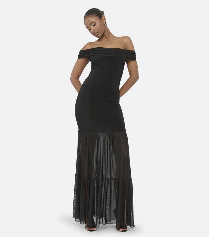 Public Desire Black Bardot Mesh Maxi Dress