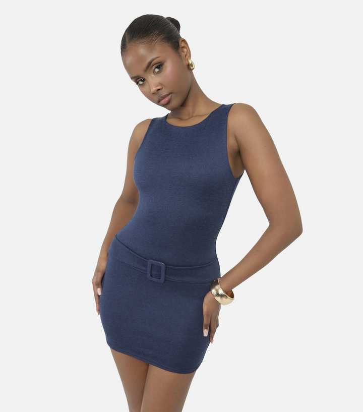 Public Desire Navy Buckle Detail Mini Dress