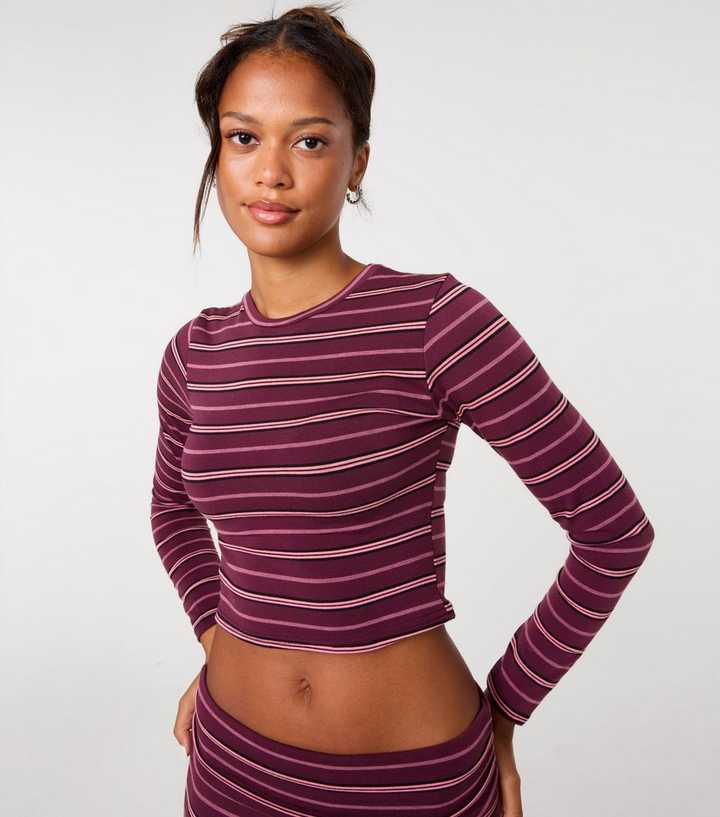 Pink Vanilla Dark Purple Striped Long Sleeve Top