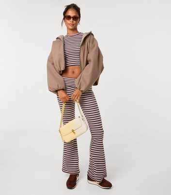 Pink Vanilla Dark Brown Stripes Foldover Waistband Flared Trousers