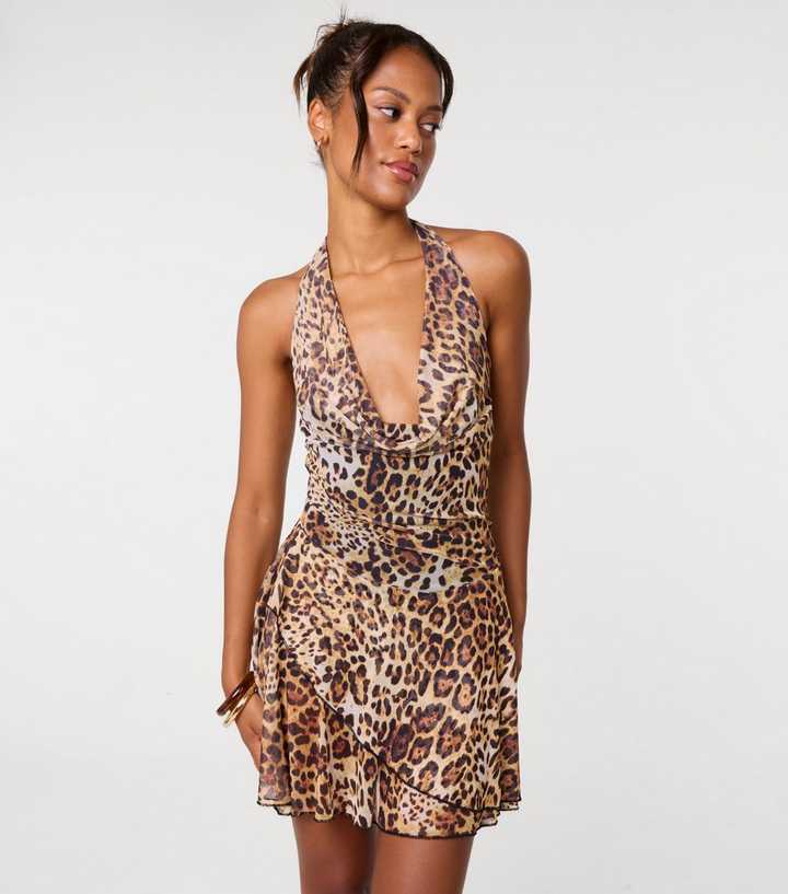 Pink Vanilla Leopard Print Halter Neck Mini Dress