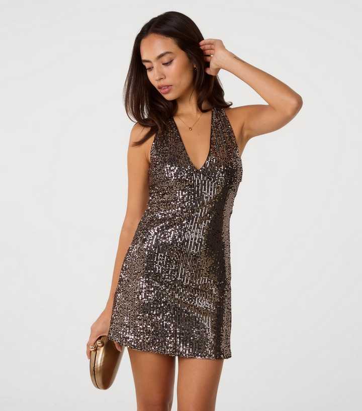 Pink Vanilla Black Sequin Halter Mini Dress