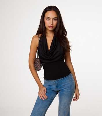 Pink Vanilla Black Mesh Cowl Neck Sleeveless Top
