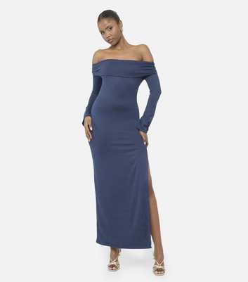 Public Desire Navy Long Sleeve Bardot Maxi Dress