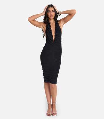 Public Desire Black Jersey Ruffle Halter Neck Midi Dress