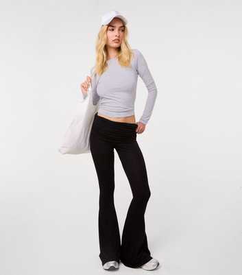 Pink Vanilla Black Jersey Fold Over Flared Trousers