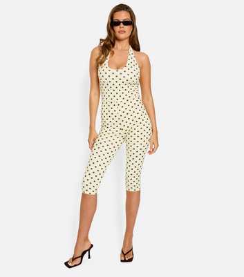 Public Desire Light Yellow Polka Dot Capri Jumpsuit