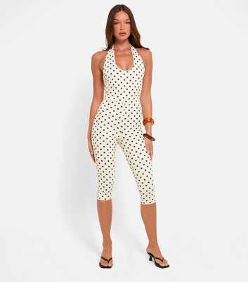 Public Desire Light Yellow Polka Dot Capri Jumpsuit
