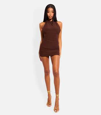 Public Desire Brown Tie Back Mini Dress