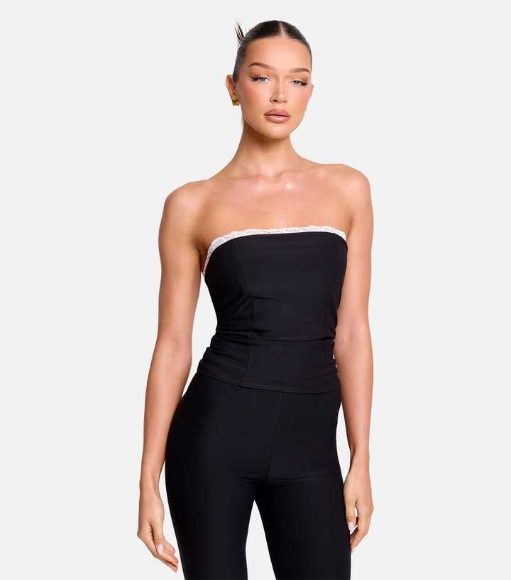 Public Desire Black Lace Trim Bandeau Top