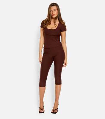 Public Desire Dark Brown High Waist Capri Trousers