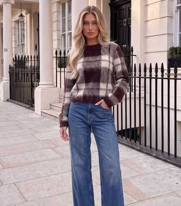 AX Paris Brown Checked Brushed Knit Jumper
