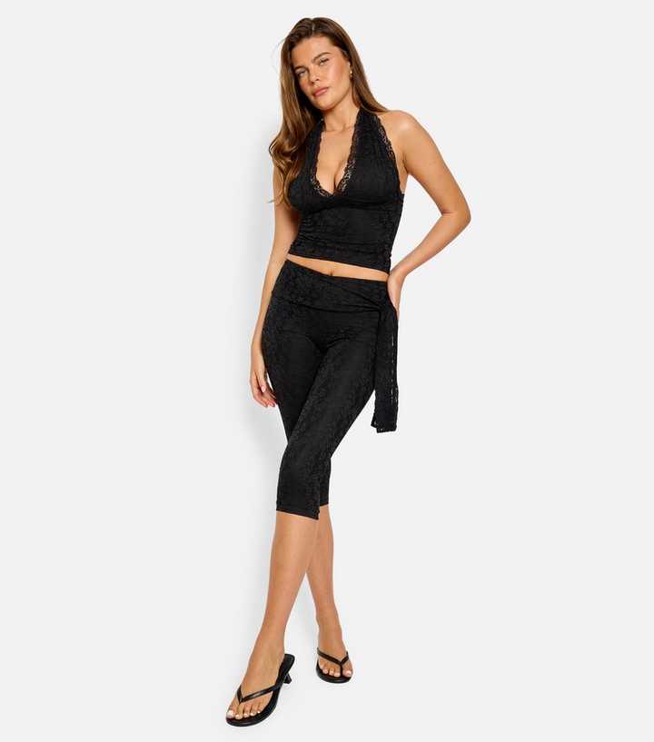 Public Desire Black Lace High Waist Knot Tie Capri Trousers
