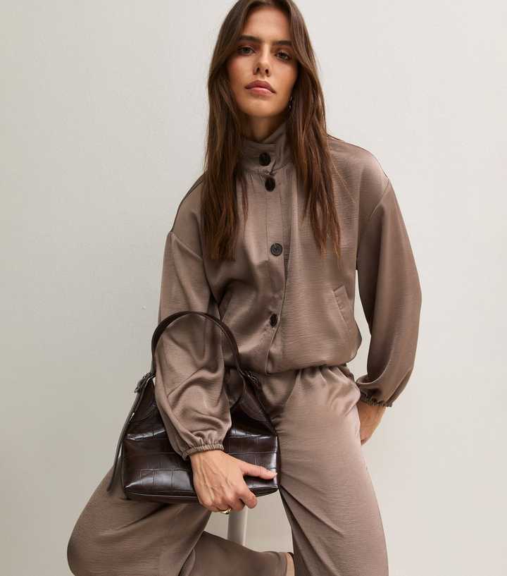 Mink Satin Button Up Windbreaker Jacket