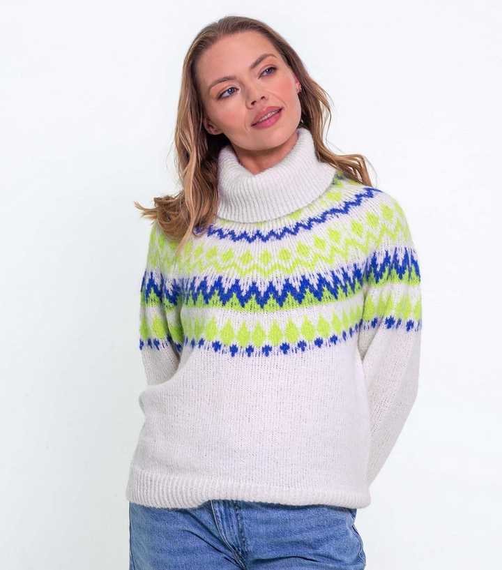 Sunshine Soul White Fair Isle Knitted Roll Neck Jumper