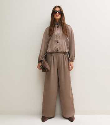 Mink Satin Pull On Wide Leg Trousers