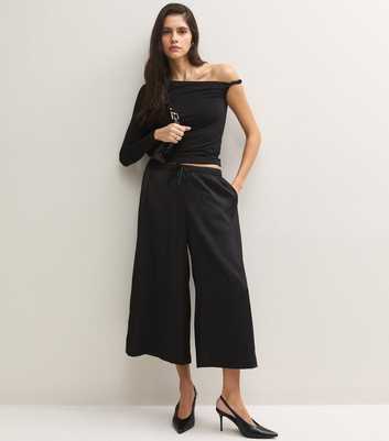 Black Satin Drawstring Crop Trousers