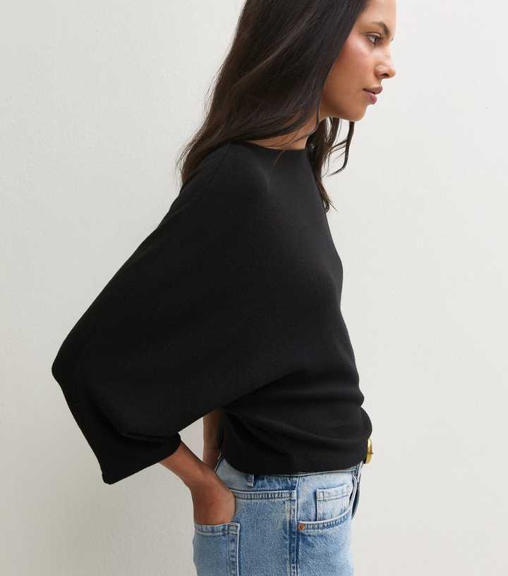 Black Soft Touch Batwing Sleeve Top