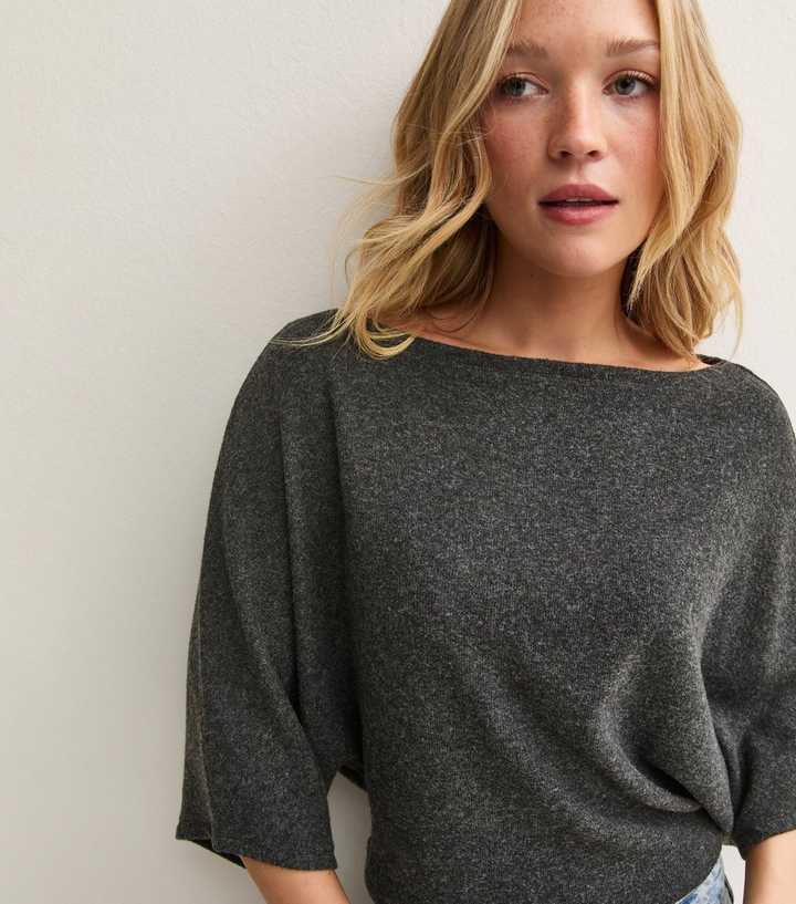 Dark Grey Soft Touch Batwing Sleeve Top