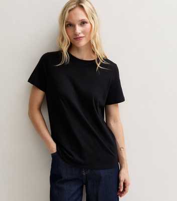 Petite Black Cotton Relaxed T-shirt
