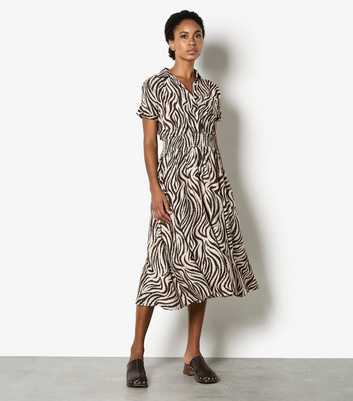 Apricot Stone Zebra Print Midi Shirt Dress