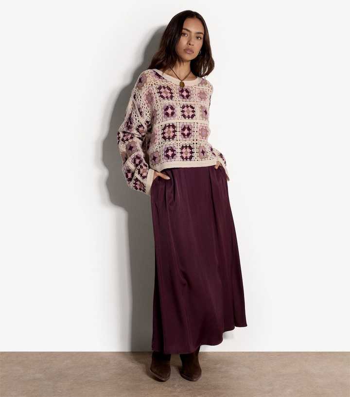 Apricot Purple Boxy Crochet Jumper