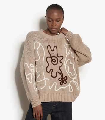 Apricot Stone Abstract Flower Chunky Jumper