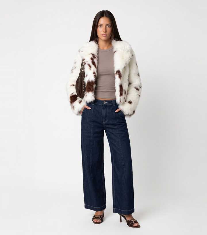 Urban Bliss Brown Cow Print Faux Fur Jacket