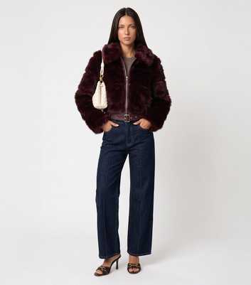 Urban Bliss Dark Burgundy Faux Fur Belted Waist Jacket
