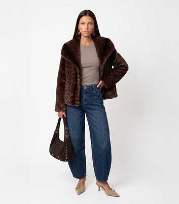 Urban Bliss Brown Striped Faux Fur Jacket