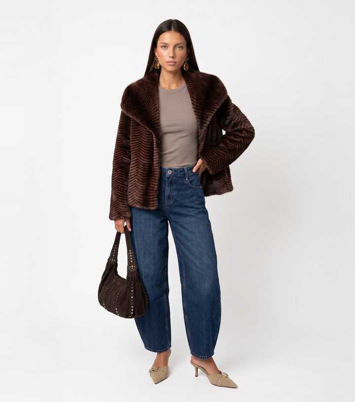 Urban Bliss Brown Striped Faux Fur Jacket