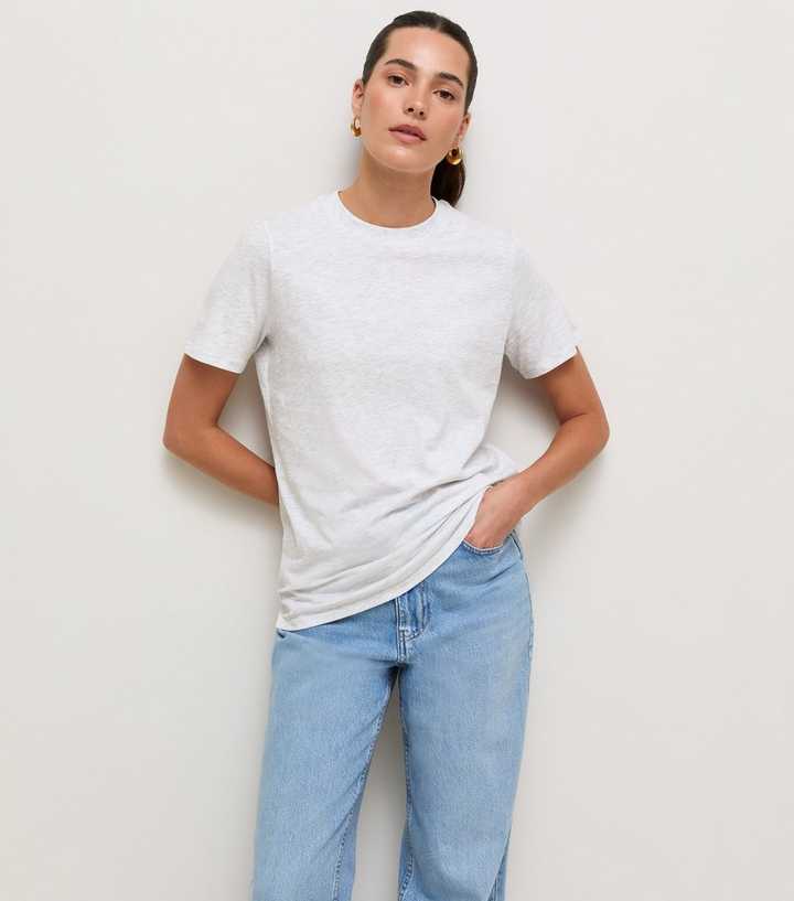 Light Grey Cotton Relaxed Crew Neck T-Shirt