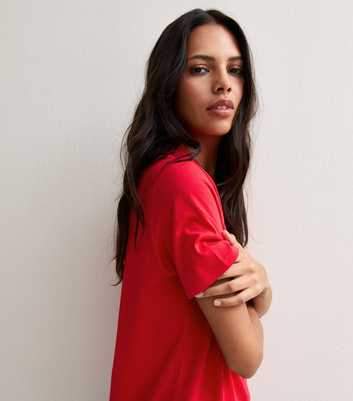 Bright Red Cotton Relaxed Crew Neck T-Shirt