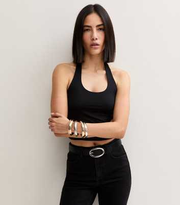 Black Halter Neck Jersey Top