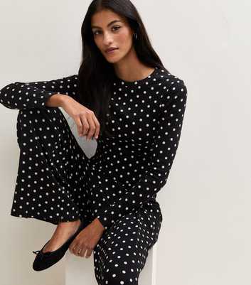 Petite Black Cotton Rich Spot Print Long Sleeve Baby Tee