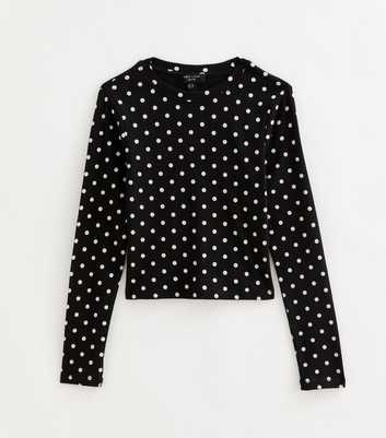 Petite Black Cotton Rich Spot Print Long Sleeve Baby Tee