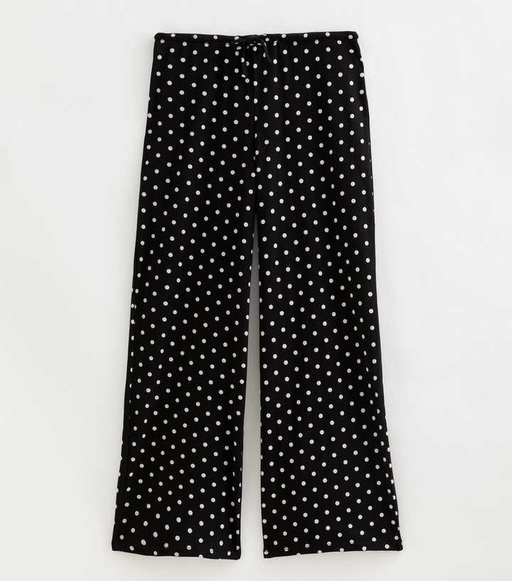 Petite Black Cotton Rich Wide Leg Spot Print Trousers