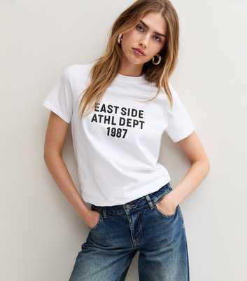 White Cotton East Side Athletic Department Print Relaxed T-Shirt