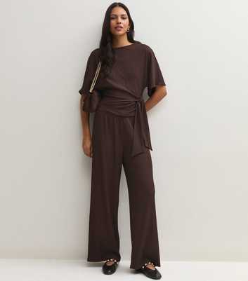 Dark Brown Crinkle Texture Wide Leg Trousers