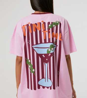 Skinnydip Pink Cotton Tini Time Martini Print T-Shirt