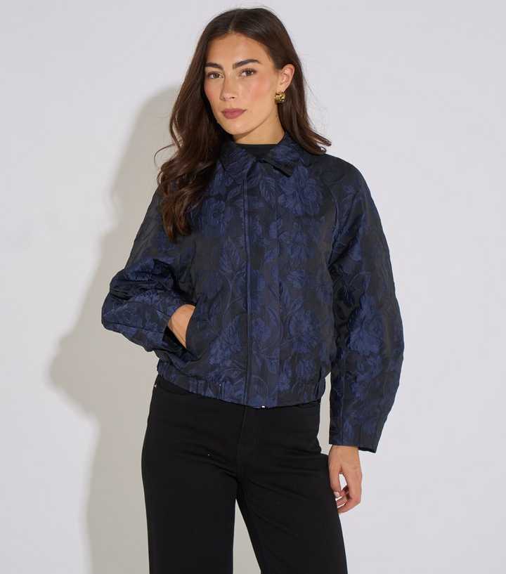Gini London Navy Jacquard Bomber Jacket