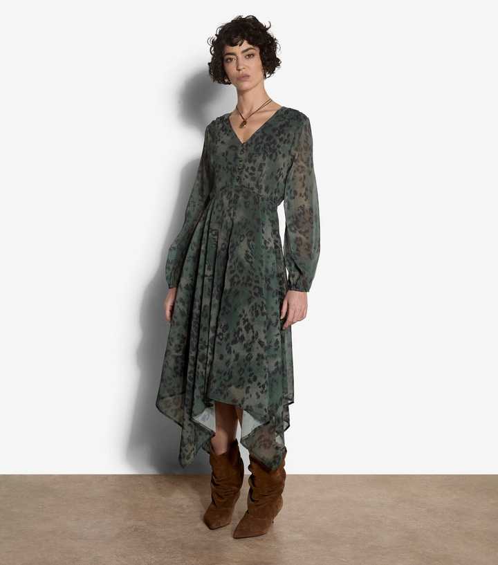 Apricot Dark Khaki Distressed Leopard Print Dress