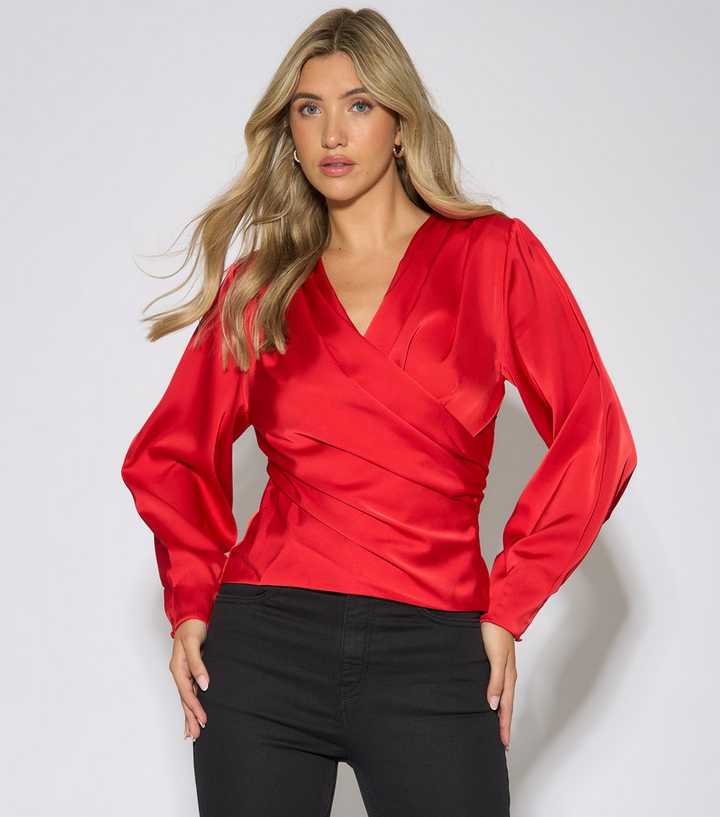 Gini London Red Satin Wrap Blouse