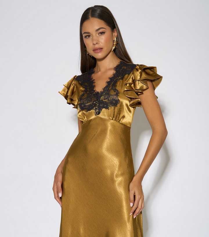 gold trimmings for dresses Gini London Satin Lace Trim Maxi Dress celestial star dress