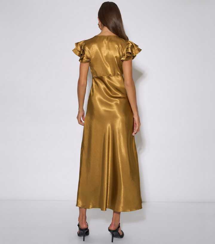 new look gold satin dress Gini London Lace Trim Maxi Dillon
