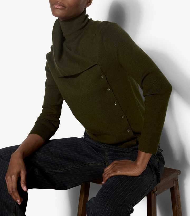 Apricot Dark Khaki Button Detail Jumper
